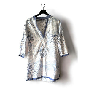 Vineyard Vines Palm Leaves Tunic Shirt Women's Size Small Blue & White